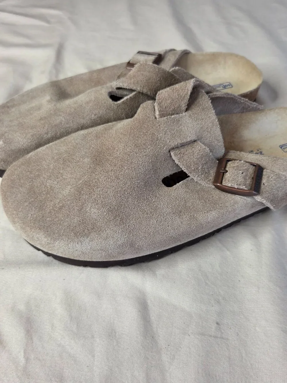 Birkenstock - Women's  Boston Clogs Taupe Suede Size 40 - Picture 2 of 13